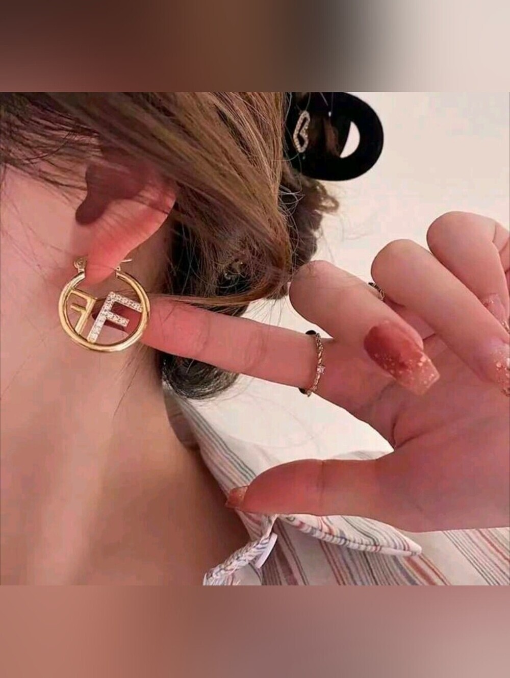 Gold-Tone Hoop Earrings with Crystal 'F' Accent - Women Jewelry Fendi Style